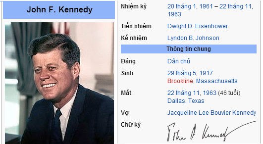 635396384269620495 Thông tin về tổng thống John F. Kennedy