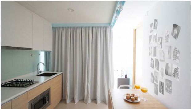thiet ke nha nho deo voi rem vai m5 Thiết kế nhà nhỏ đẹp không gian hiện đại  với rèm vải